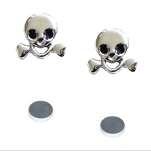 Any 4/$25! Silver Skull & Cross Bone Magnetic (Non-Pierced) Earrings - Picture 4 of 7
